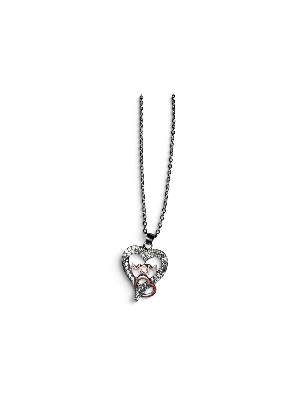 Silver and Rose 'MOM' Heart Pendant Necklace